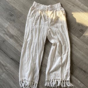 Lulu’s women’s linen pants with fringe size small